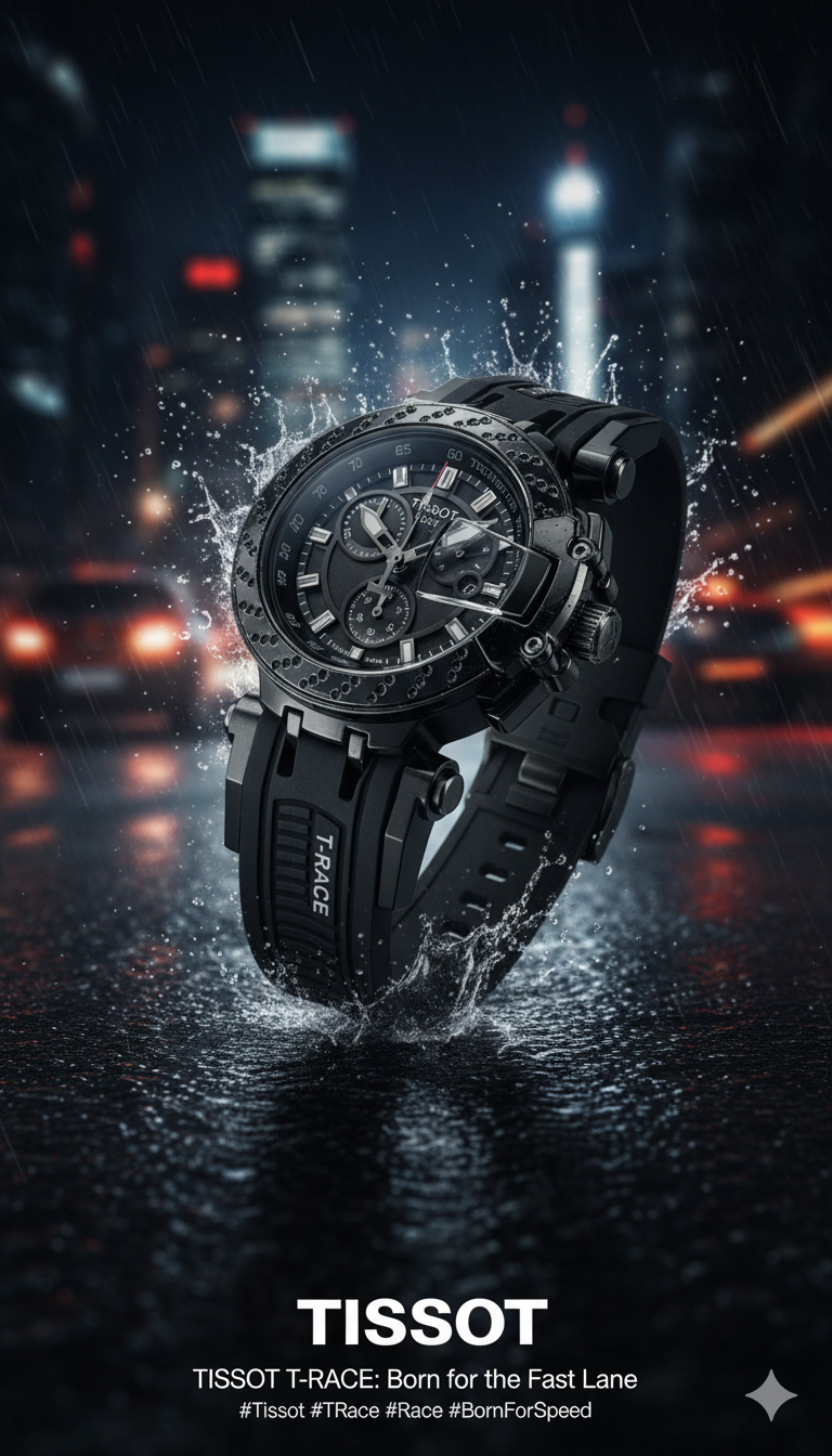 Tissot t-Race Plus Mujer Goma Negra Tablero Negro Negro Negro