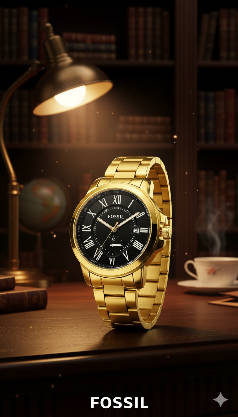 Fossil Roman PQ Dorado Tablero Negro