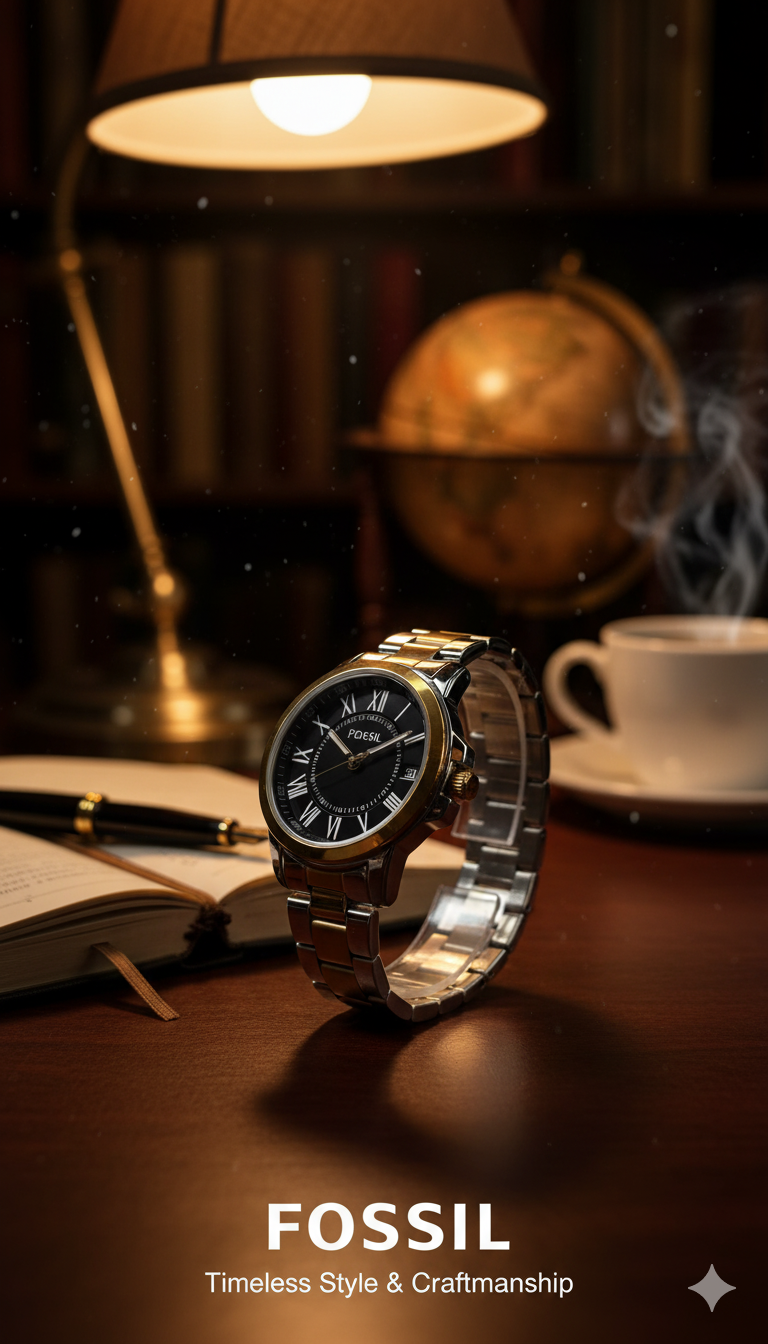 Fossil Roman Mujer Bicolor Tablero Negro Dorado